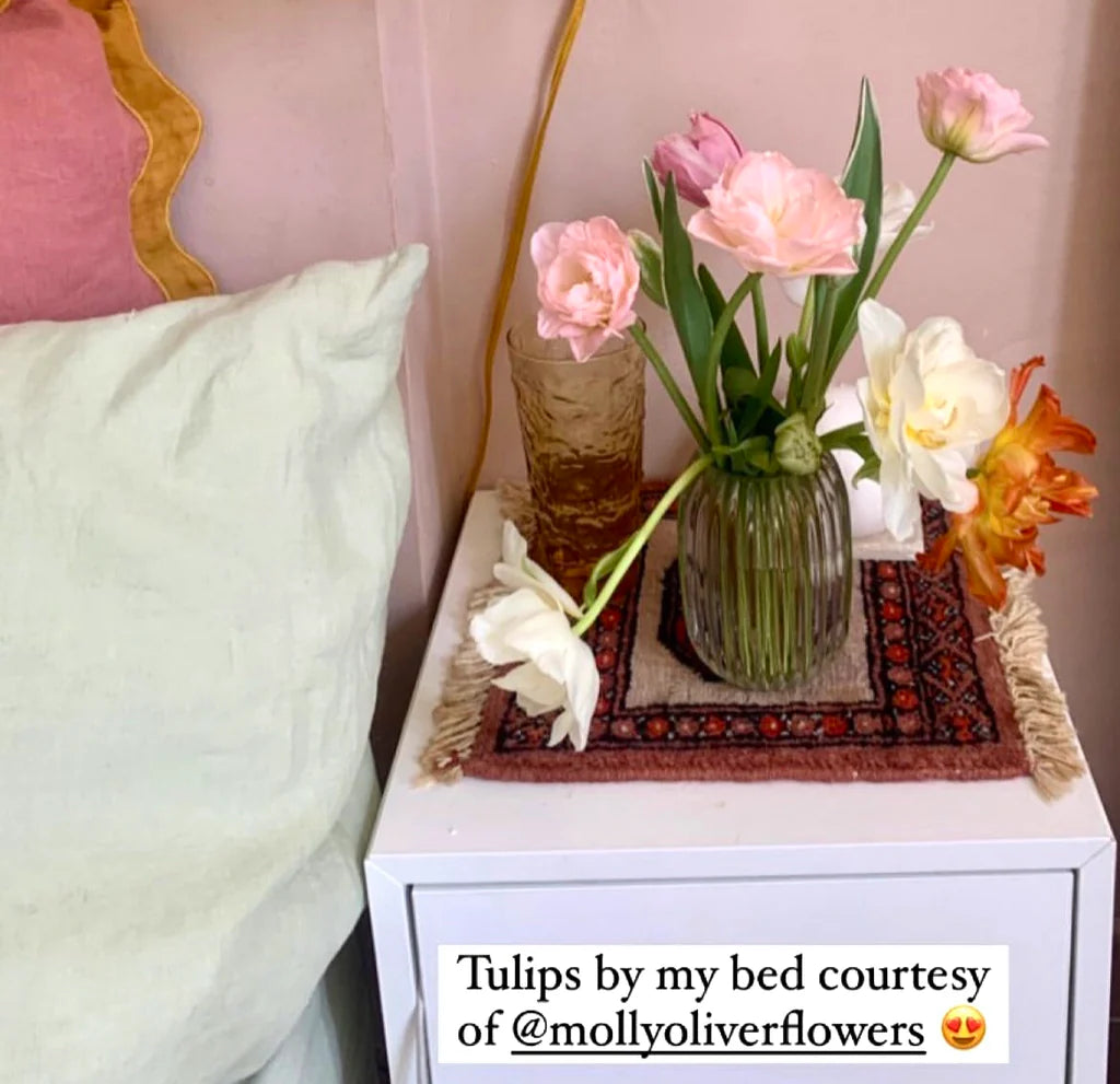 tulips by the bed purple nightstand #mollyoliverflowers