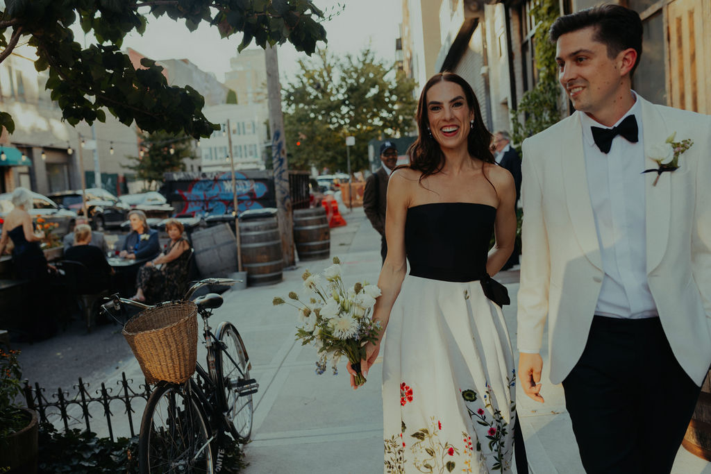 Brooklyn NYC Sustainable Fall Wedding Molly Oliver Flowers White and Black Cosmos Queen Anne’s Lace Williamsburg Basket flower Forget Me Not Bouquet
