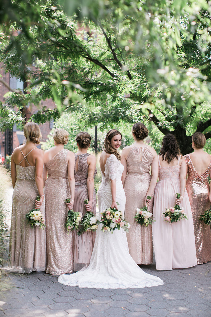Brooklyn Winery wedding NYC July flowers Lisianthus explosion grass champagne pale pink and white sage green Molly Oliver Flowers sustainable floristry bouquets wedding party bridesmaids summer