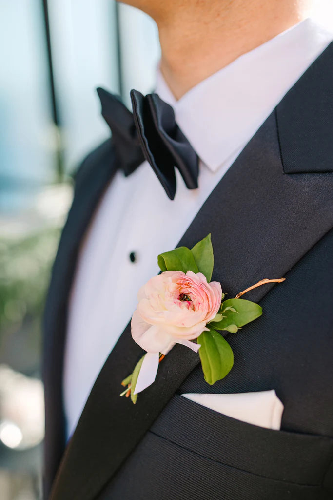 Simple elegant pale blush pink ranunculus boutonniere spring wedding brooklyn NYC