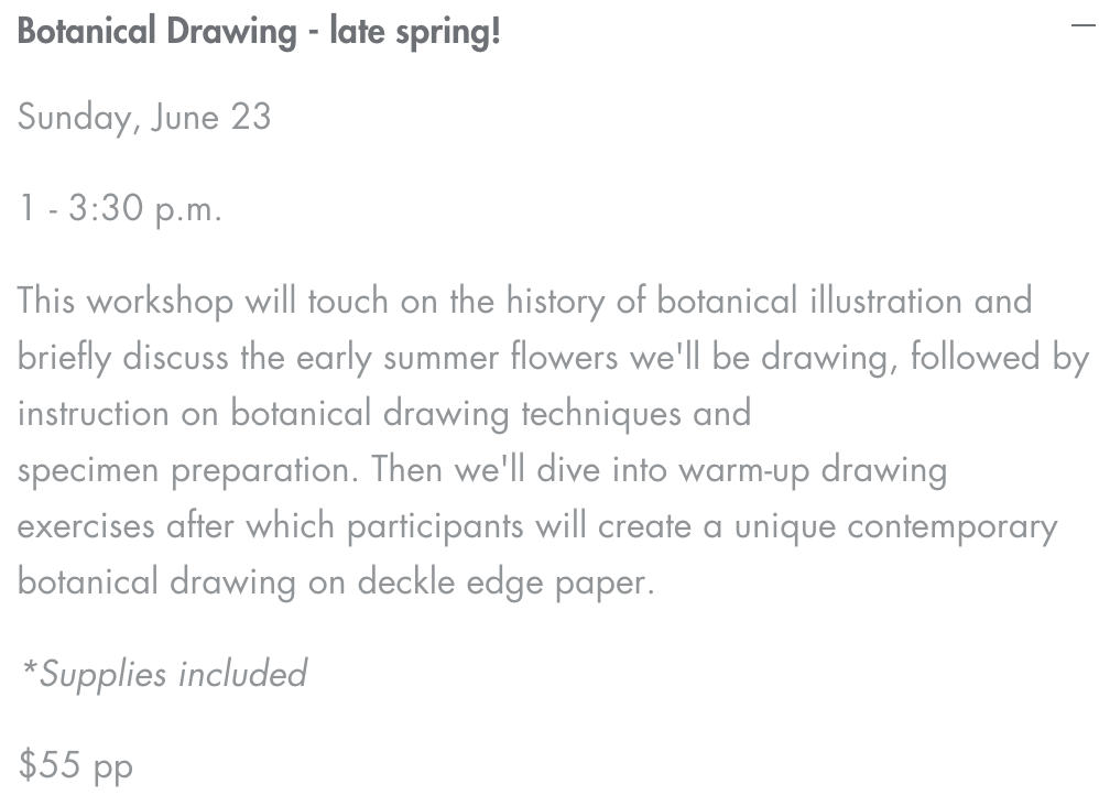 botanical drawing late spring art class workshop flowers