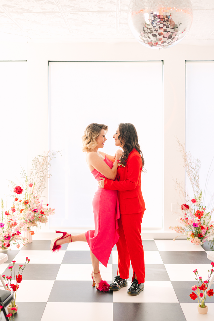 Brooklyn NY February elopement Brindamour Studios Red and Pink Molly Oliver Flowers winter wedding valentines day sustainable eco friendly lgbtq lesbian wedding ceremony modern florals ikebana inspired peony dried flowers